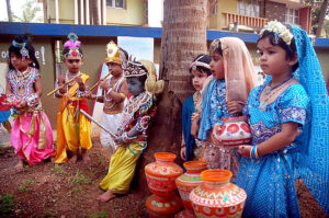 Radha and Krishna: children take part in Janmashtami celebrations at a school in Hubli on Friday