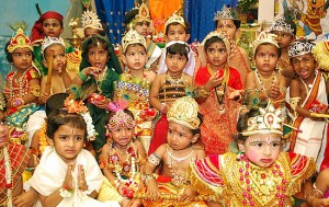 children take part in Janmashtami celebrations at a school in Hebbal in Bangalore